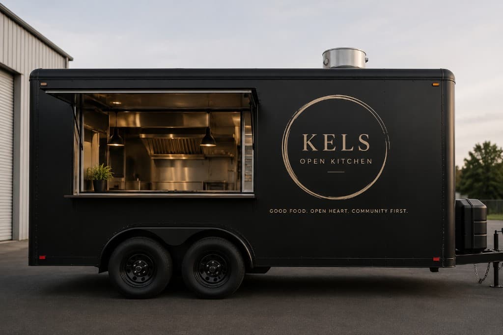 Kels Open Kitchen food trailer at night